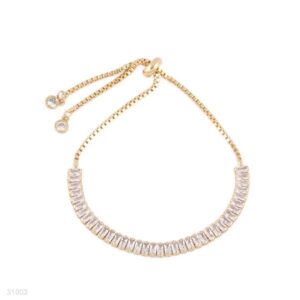 Gold-Plated Gemstone Bracelet by Iraasa Jewellers with clear rectangular gemstones and adjustable clasp