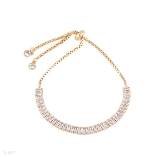 Gold-Plated Gemstone Bracelet by Iraasa Jewellers with clear rectangular gemstones and adjustable clasp