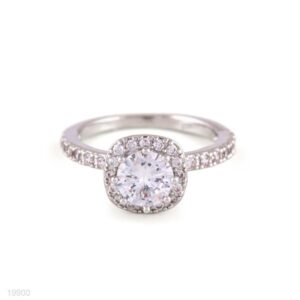 Silver-Plated Diamond Halo Ring by Iraasa Jewellers with round-cut diamonds and a halo setting in silver plating