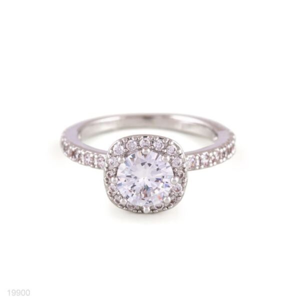 Silver-Plated Diamond Halo Ring by Iraasa Jewellers with round-cut diamonds and a halo setting in silver plating
