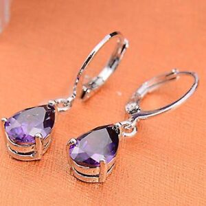 Silver Teardrop Purple Crystal Stud Earrings - Iraasa Collection