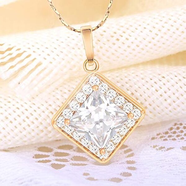Iraasa Square Gold-Polished Pendant Necklace featuring an elegant locket design with shimmering stones.