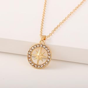 Iraasa Jewellers Star Pendant Necklace—a gold-plated circular locket with a star design, embellished with sparkling crystals.