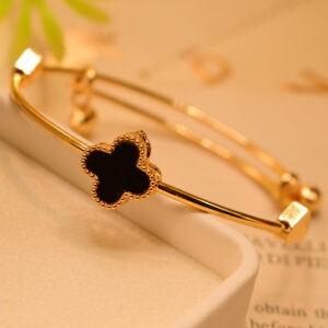 Iraasa Collection Gold Plated Black Clover Bangle Bracelet – A sophisticated blend of tradition and modern jewelry for women