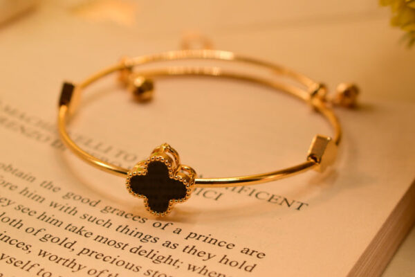Iraasa Collection Gold Plated Black Clover Bangle Bracelet – A sophisticated blend of tradition and modern jewelry for women