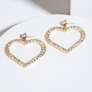 Heart-shaped earrings with rhinestones
