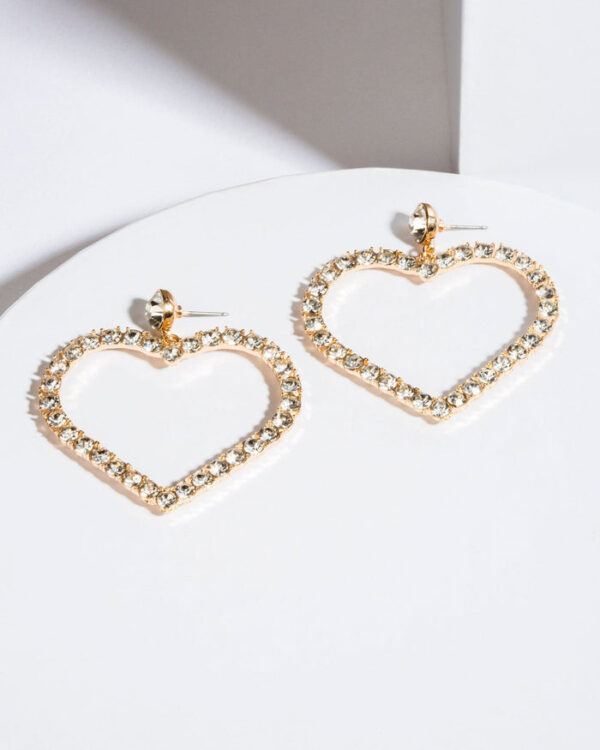 Heart-shaped earrings with rhinestones