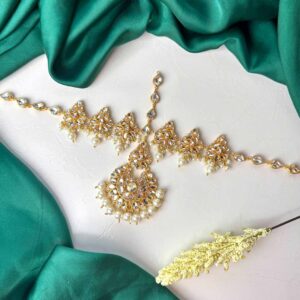 Bridal Matha Patti with intricate gold plating and delicate embellishments, perfect for traditional Pakistani weddings